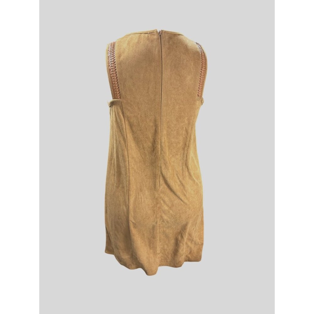 Tan Sleeveless Faux Suede Mini Dress With Braided Strap Details By Monteau Size - Picture 4 of 11